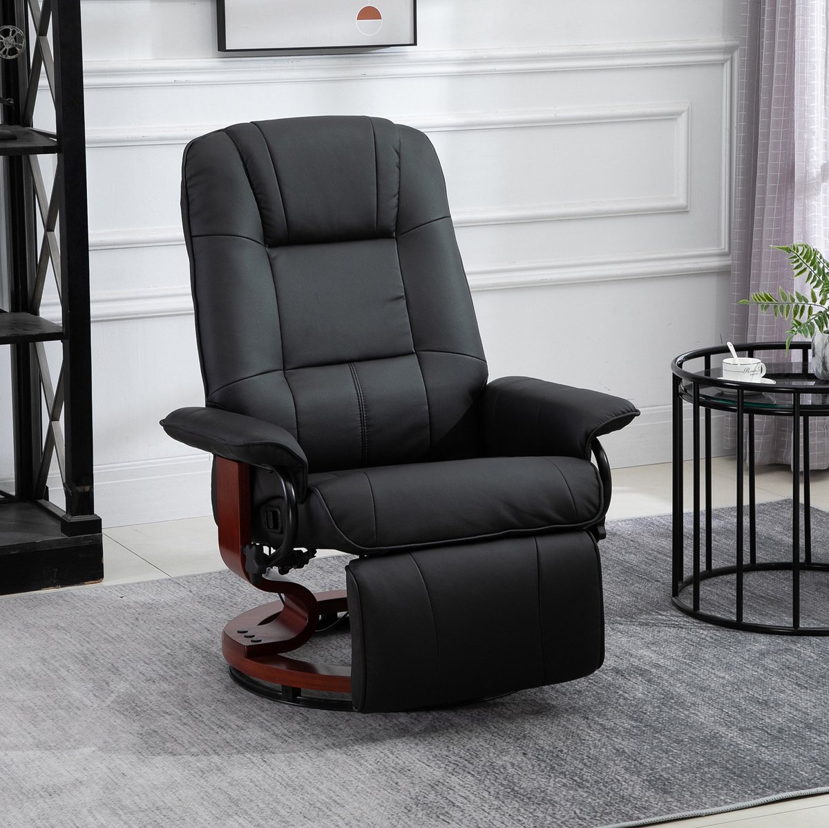 MIVRAY Relaxfauteuil 78 x 87 x 100 cm - 145° Verstelbare Rugleuning En Handmatige Voetensteun - Voor Woonkamer - Kunstleer Zwart