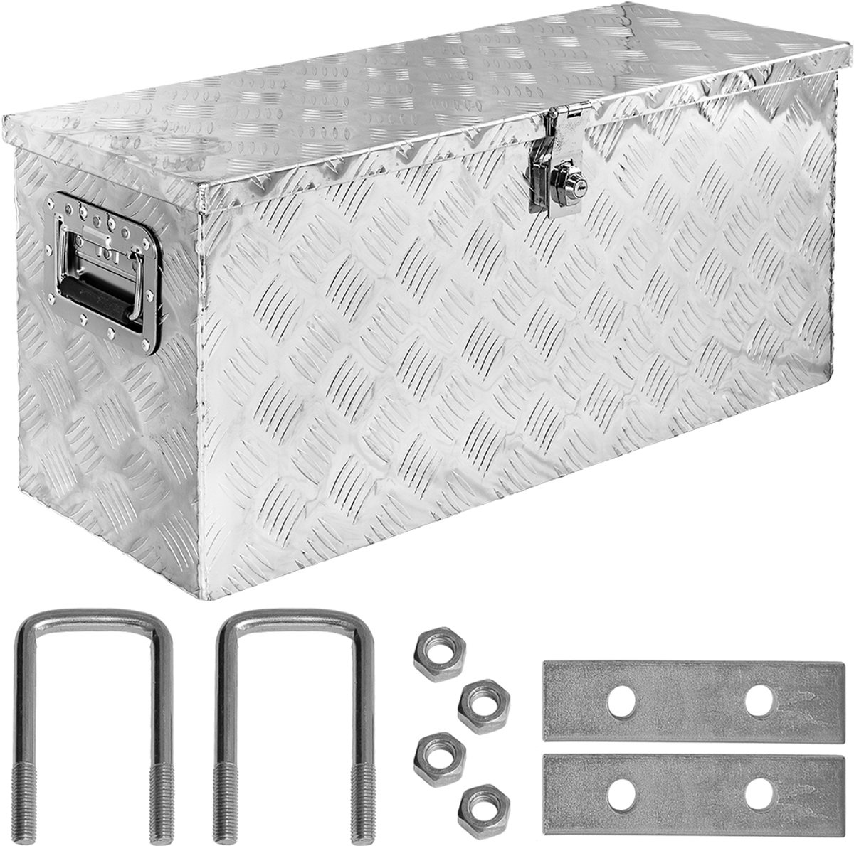 trucky Aluminium gereedschapskist voor vrachtwagens, model D080, 78 x 28 x 35 cm, afsluitbaar, robuust traanplaat, inclusief montageset, voor werkplaats, hobby, auto