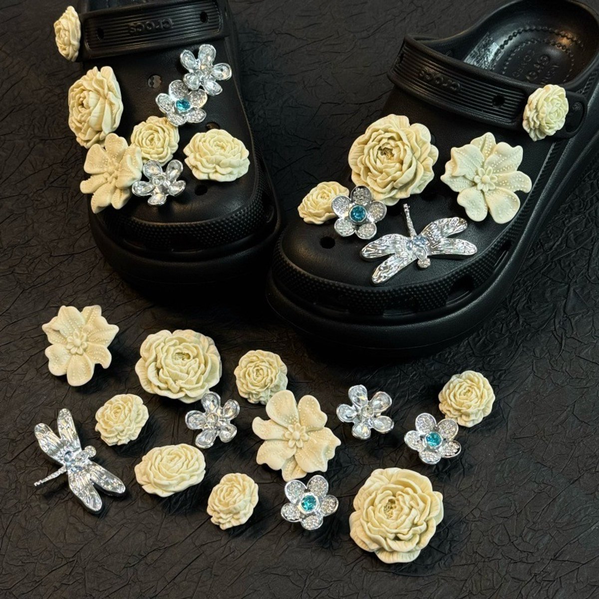Schoenaccessoires-geschikt voor crocs charms- geschikt voor crocs pins- geschikt voor crocs Accessoires- geschikt voor Crocs Jibbitz-CJ-384 Puff Silver Flash Dragonfly