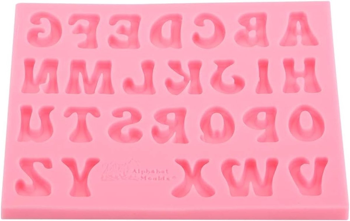 Silikon bakvorm voor 3D chocolade en backen met 26 letters van het alfabet in roze kleur