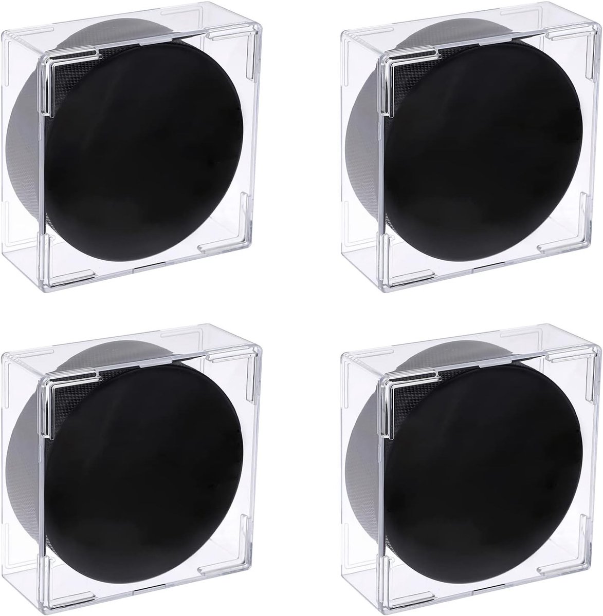 4-Pack Vierkante Doorzichtige Stapelbare Hockey Puck Houder - Plastic Cube voor IJs Hockey Puck, Verzamelobjecten en Opbergdozen voor Sportaccessoires