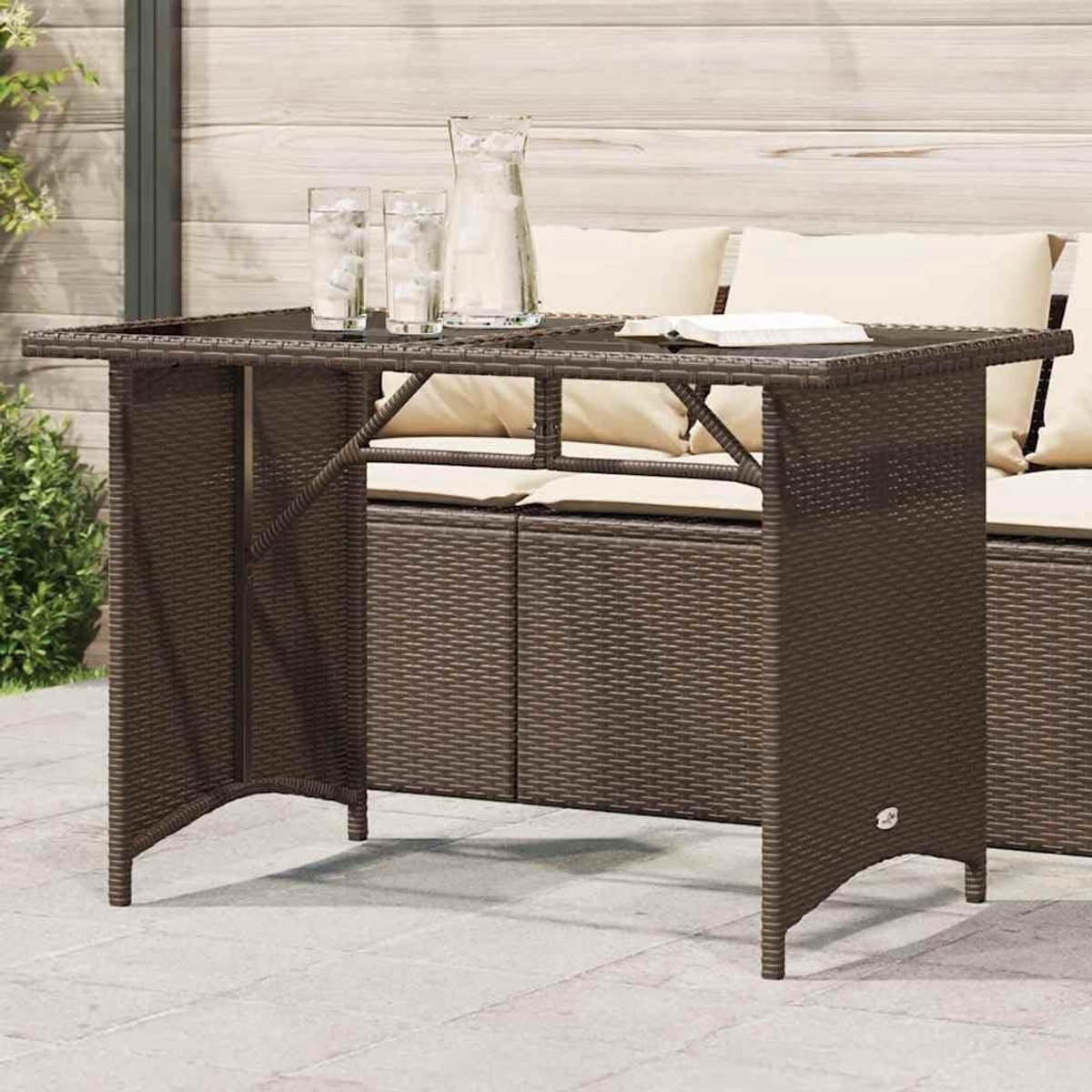 Tuintafel met glasplaat - Buitentafel Terrastafel - Buiten Zitten - Onderhoudsvriendelijk PE-rotan - 110 x 68 x 70 cm - Bruin