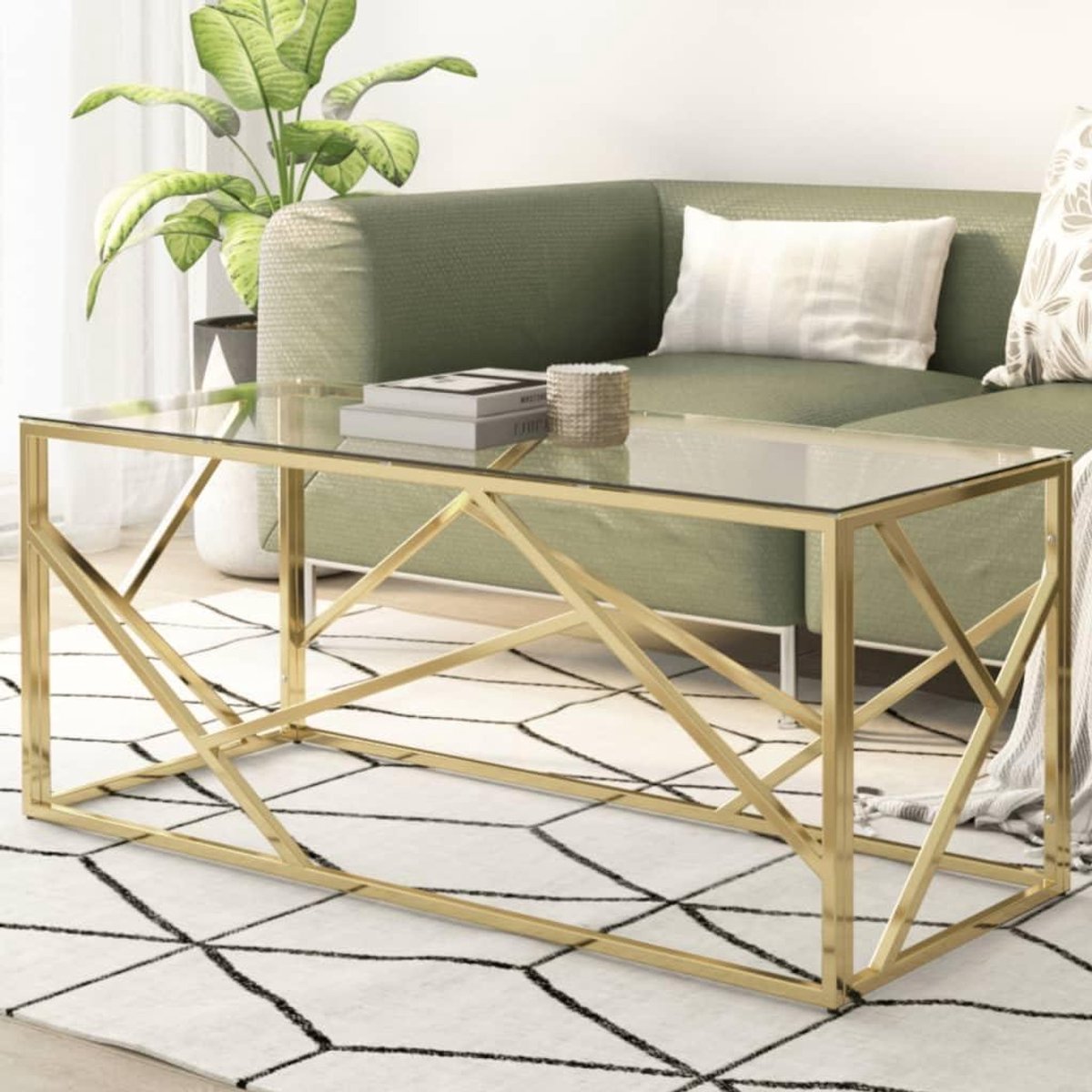 Gouden Salontafel - Tafel Woonkamer - Decoreren Woonkamer - Roestvrij Staal Frame - Rechthoekig - Goud