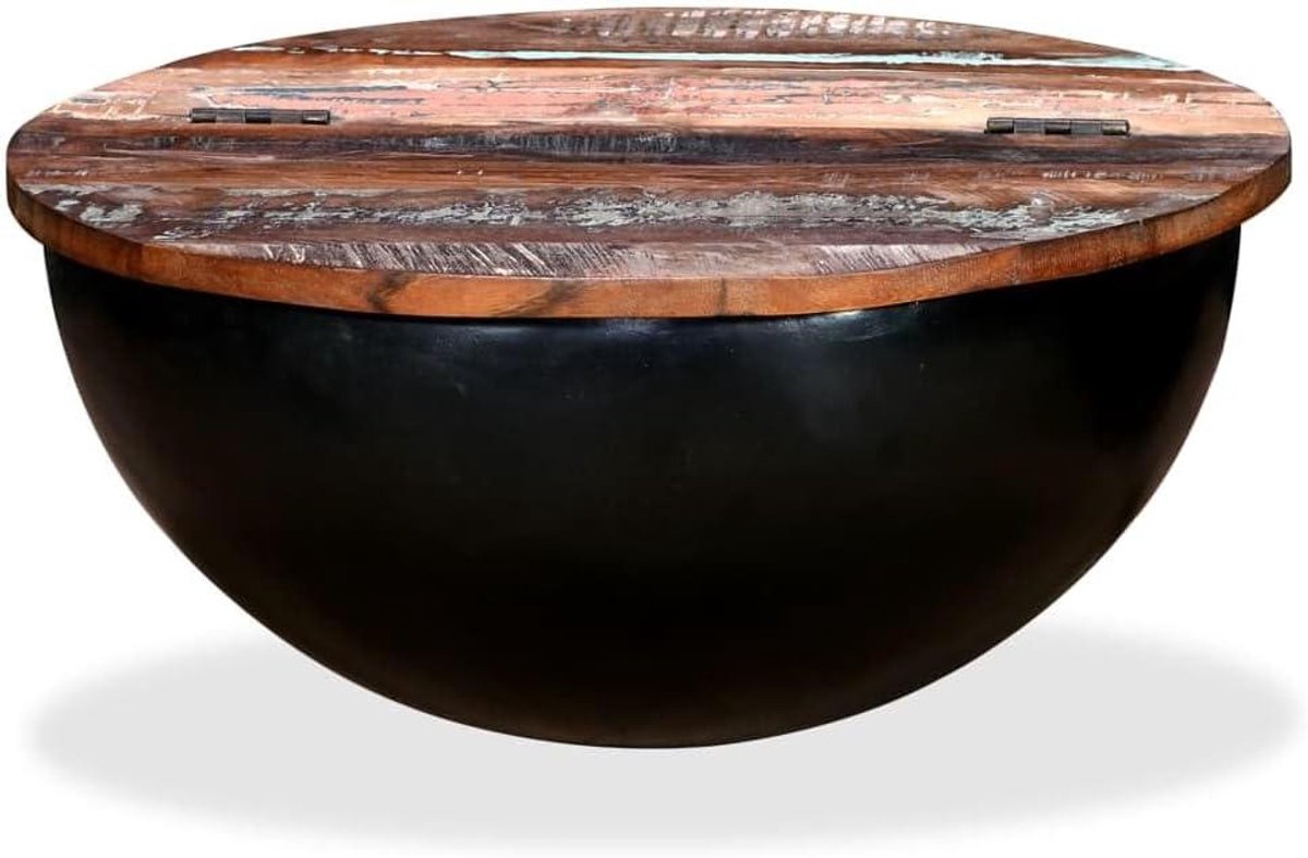 Salontafel Hout - Bijzettafel Tafel - Woonkamer Inrichten - Unieke Komvorm - Recycled Hout - Zwart