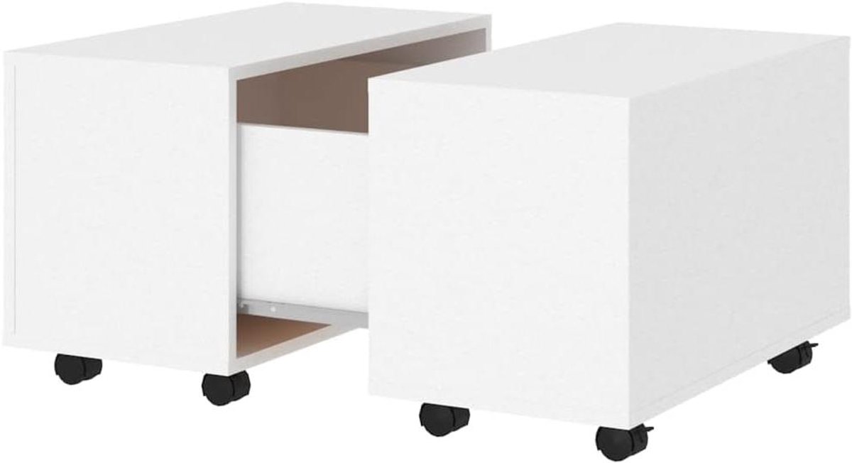 Salontafel - Koffietafel bijzettafel - Woonkamer opruimen - Uitschuifbaar met wielen - 60x60x38 cm - Wit