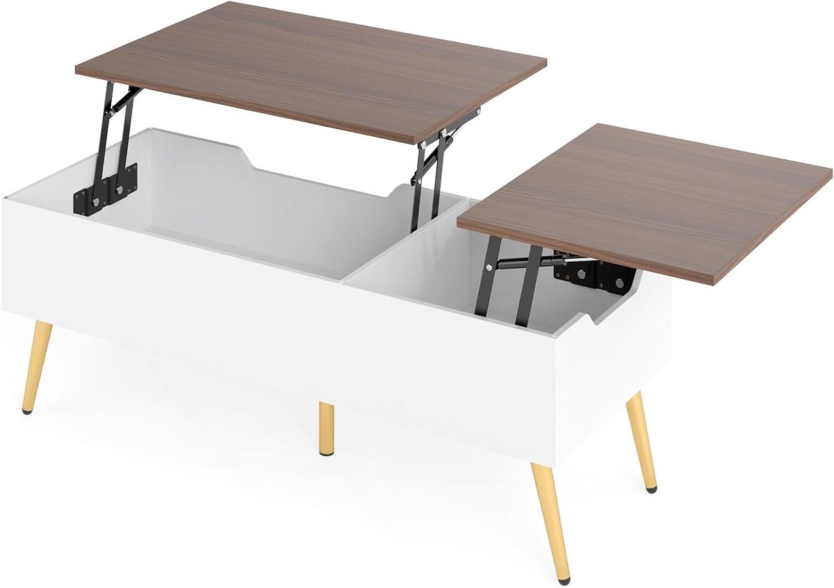Salontafel met Opbergruimte - Banktafel Koffietafel - Woonkamer Organiseren - Dubbele Opklapbare Bladen - 111 x 48 x 40 cm