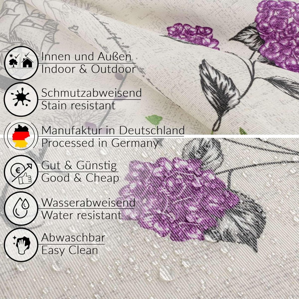 Tafelkleed Hydrangea - Tafelzeil Katoen Polyester - Eettafel Beschermen - Waterafstotend Gecoat - 240 x 140 cm - Paars