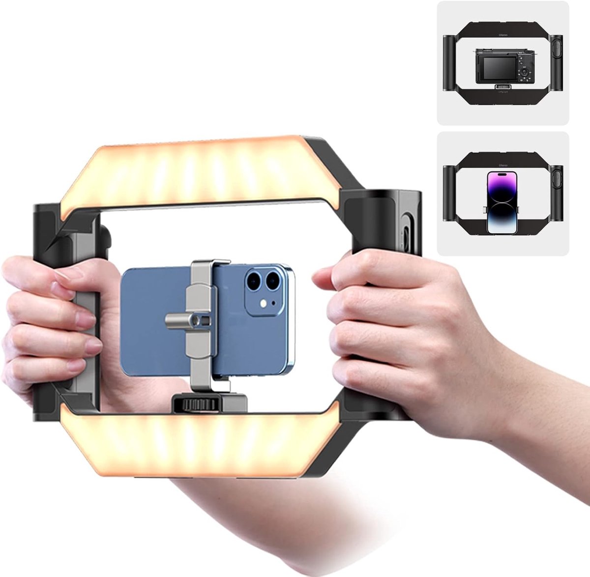 Smartphone Video Rig met Dimbare Verlichting 2500K-9000K, Mobiele Telefoon Stabilizer en Afstandsbediening voor iPhone, Samsung en Huawei Smartphones van 4-7 Inch