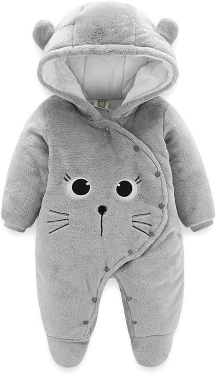 Winter Dungarees voor Pasgeborenen - Flanellen Romper met Voetjes en Capuchon, Ideaal voor 0-12 Maanden, Schattig en Comfortabel