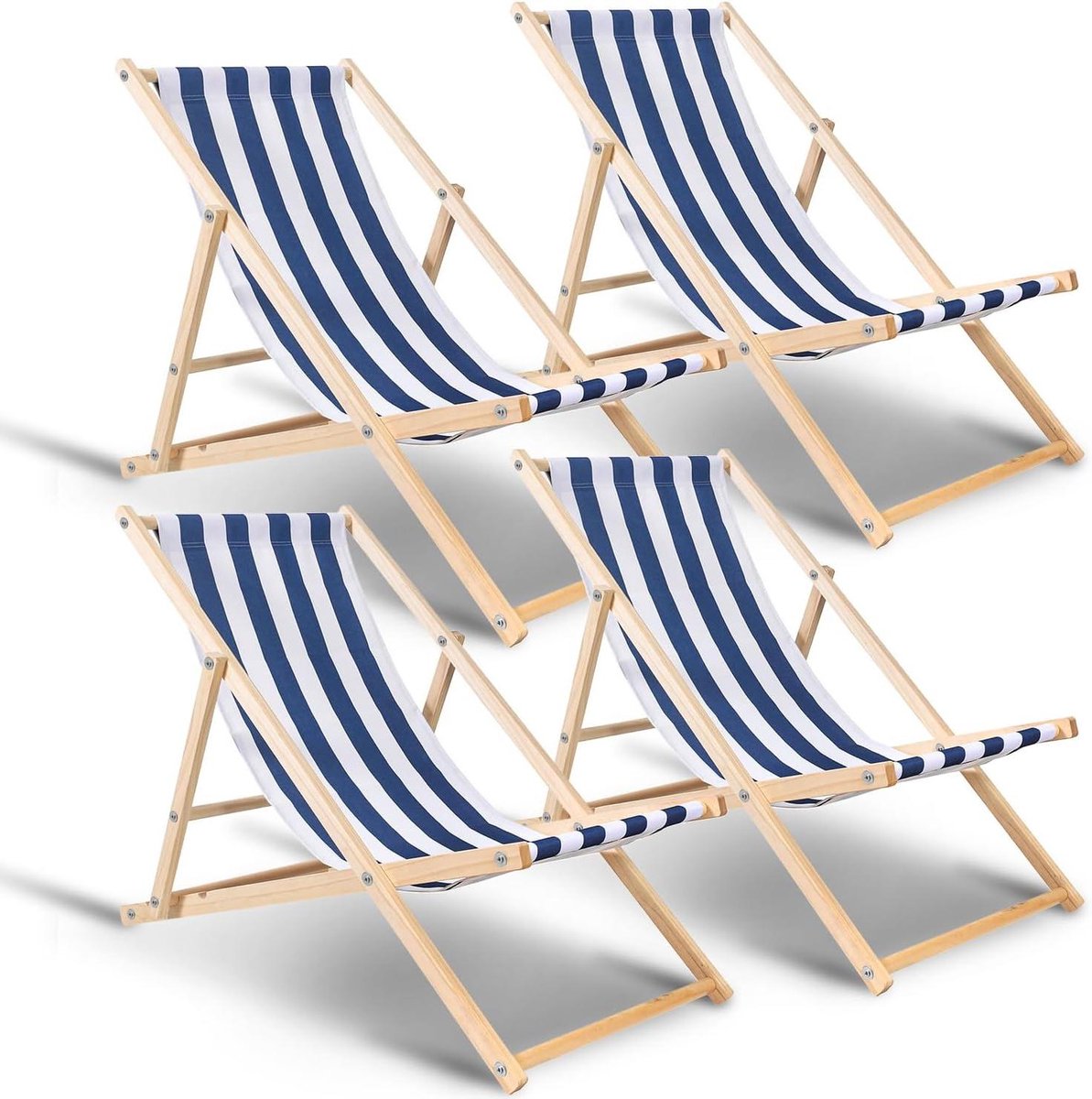 Set ligstoelen - Strandstoelen klapstoelen - Buiten ontspannen - Verstelbare rugleuning - 4 stuks - Blauw wit gestreept