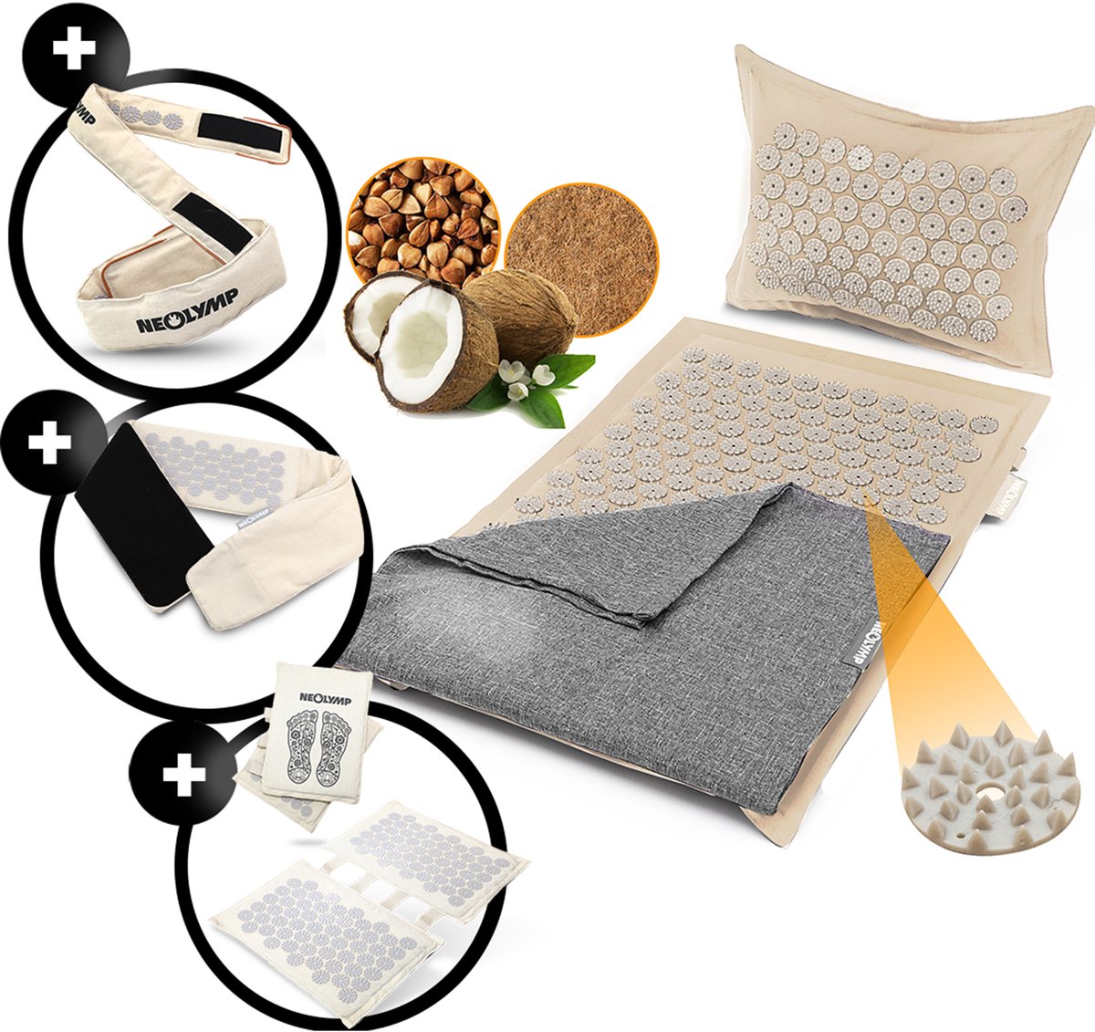 Acupressuur compleet set met mat, voetmat, gordel, hoofdband & oefeningen