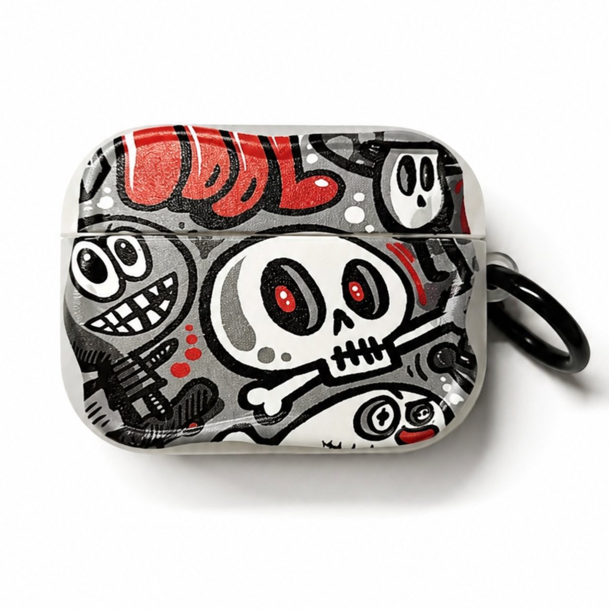 Enluxe Case geschikt voor Airpods 4 - Graffiti Skull - Streetart Hardcase met Karabijnhaak, Schokbestendig Hoesje