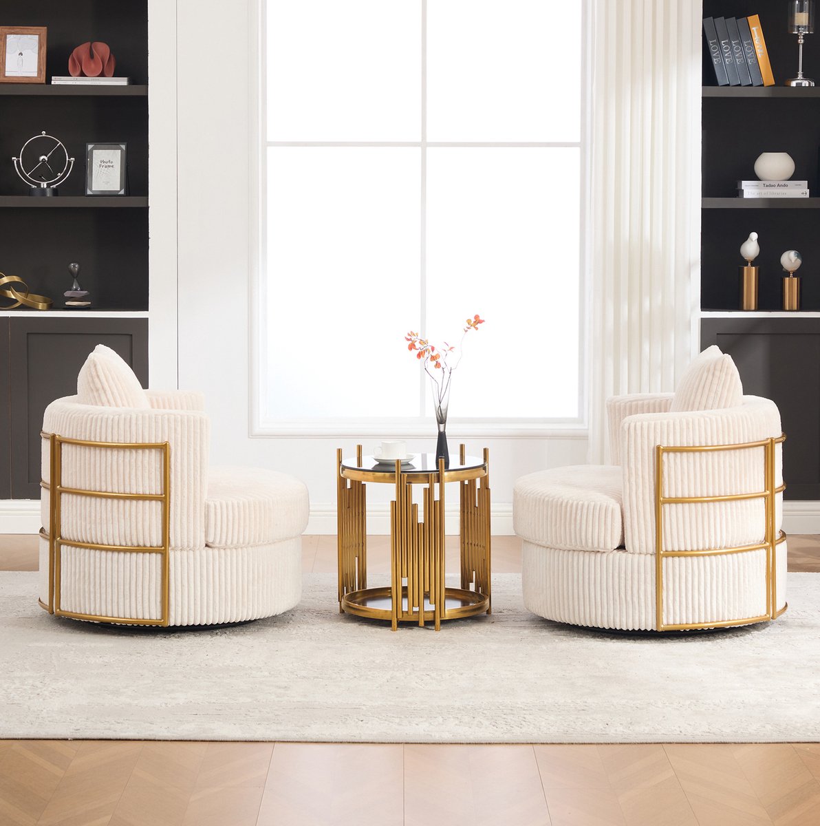 Wishdor Fauteuil - 360b0 draaibaar - met armleuningen en opbergruimte - modern - voor woonkamer of slaapkamer - cord stof - beige - 76 x 79 x 78 cm
