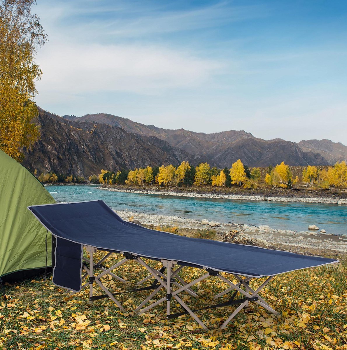 MIVRAY Veldbed 190 x 68 x 52 cm - Opvouwbaar Campingbed Met Transporttas - Voor Kamperen En Buiten - Staal En Blauw