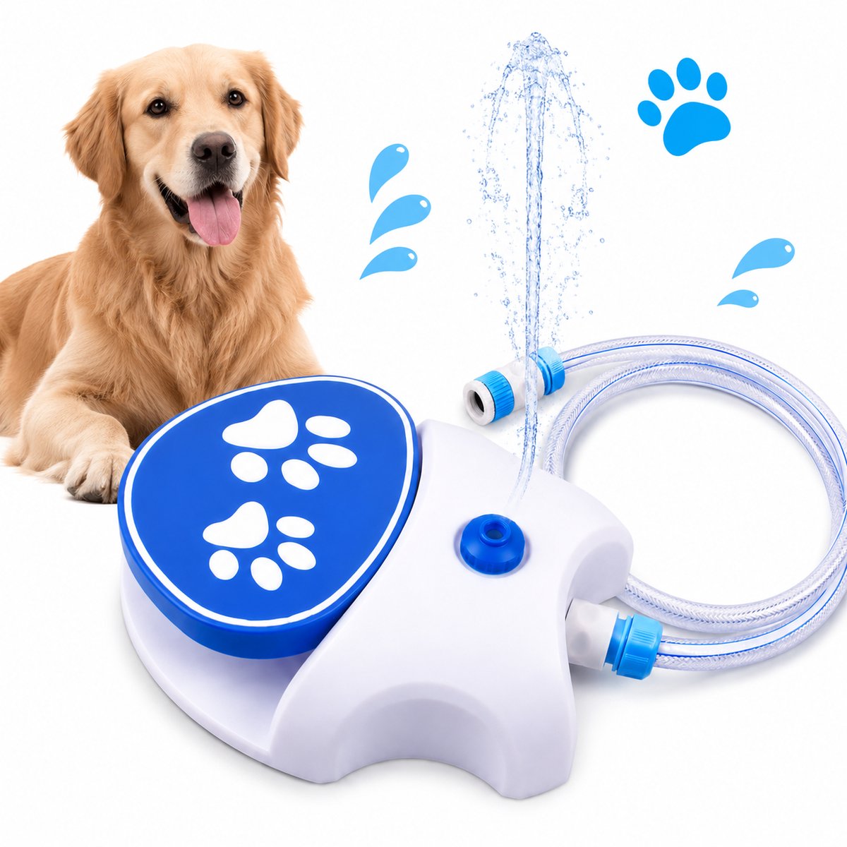 VHV Honden Waterspeelgoed - Pootfontein Hond - Hondenfontein Buiten - Automatische Watersproeier Hond - Interactief Hondenspeelgoed - Verkoelend Zomerspeelgoed - Tuinslang Aansluiting - Inclusief Kraanadapters