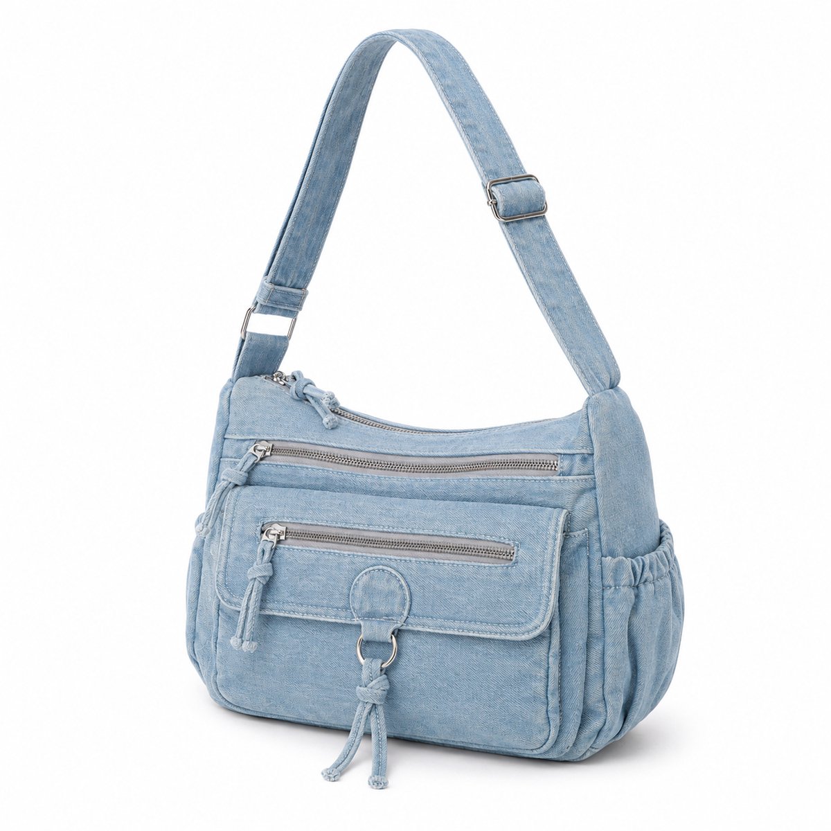 Denim tas dames - Vintage spijkerbroek schoudertas met grote capaciteit - Verstelbare crossbody tas van canvas - Casual hobo tas en jeans-handtas voor dagelijks gebruik, school en reizen - Lichtblauw