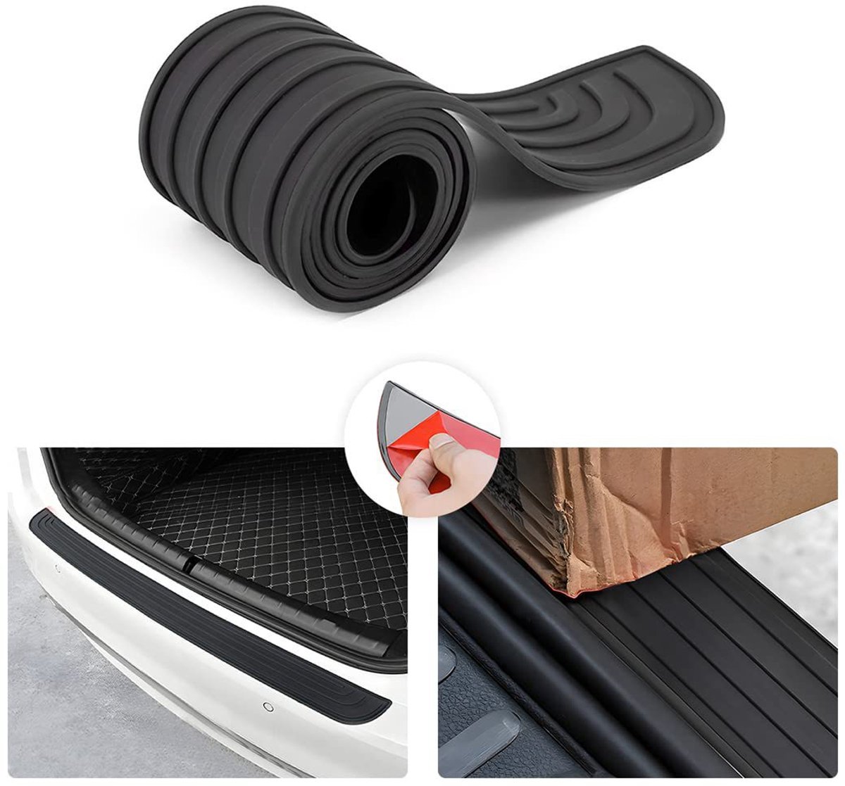 Rubberen bumperbeschermstrip - Zwart - 104 x 9 cm - Achterbumperbeschermstrip, kras- en slijtvast, zelfklevend autoaccessoire, geschikt voor de meeste sedans en SUV's, beschermstrip - volledig rubberen basis - universeel type
