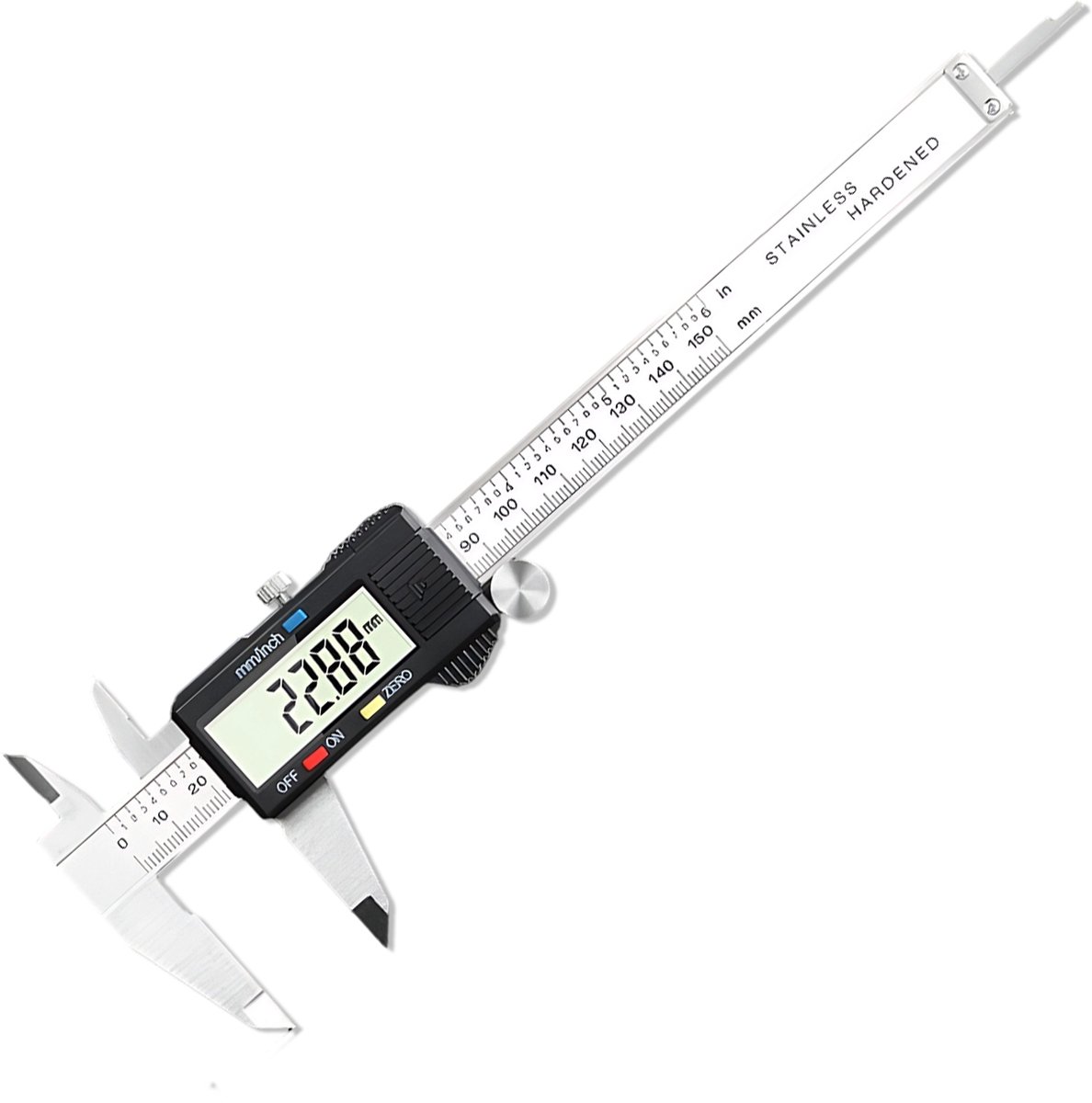 Digitale schuifmaat – 15 cm – roestvrij staal – groot LCD-scherm – 0,01 mm precisie – mm/inch omzetting – spatwaterbestendig – voor thuis en professioneel gebruik