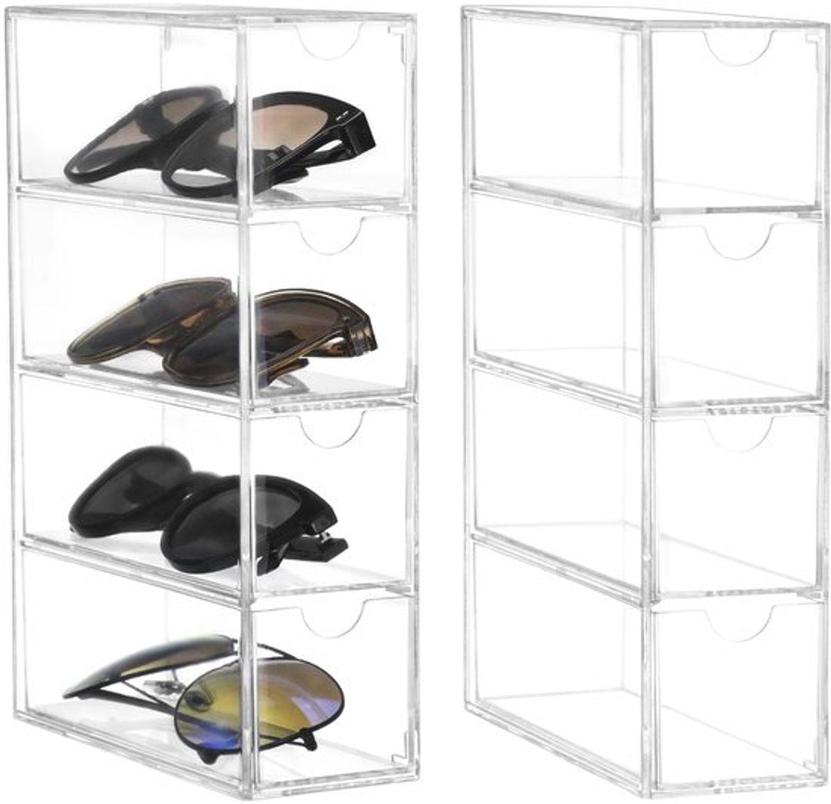 ® Set van 2 opbergdozen voor brillen, horloges, sieraden - 17,5 x 24,6 x 6,5 cm - multifunctionele acryl organizer met 4 laden