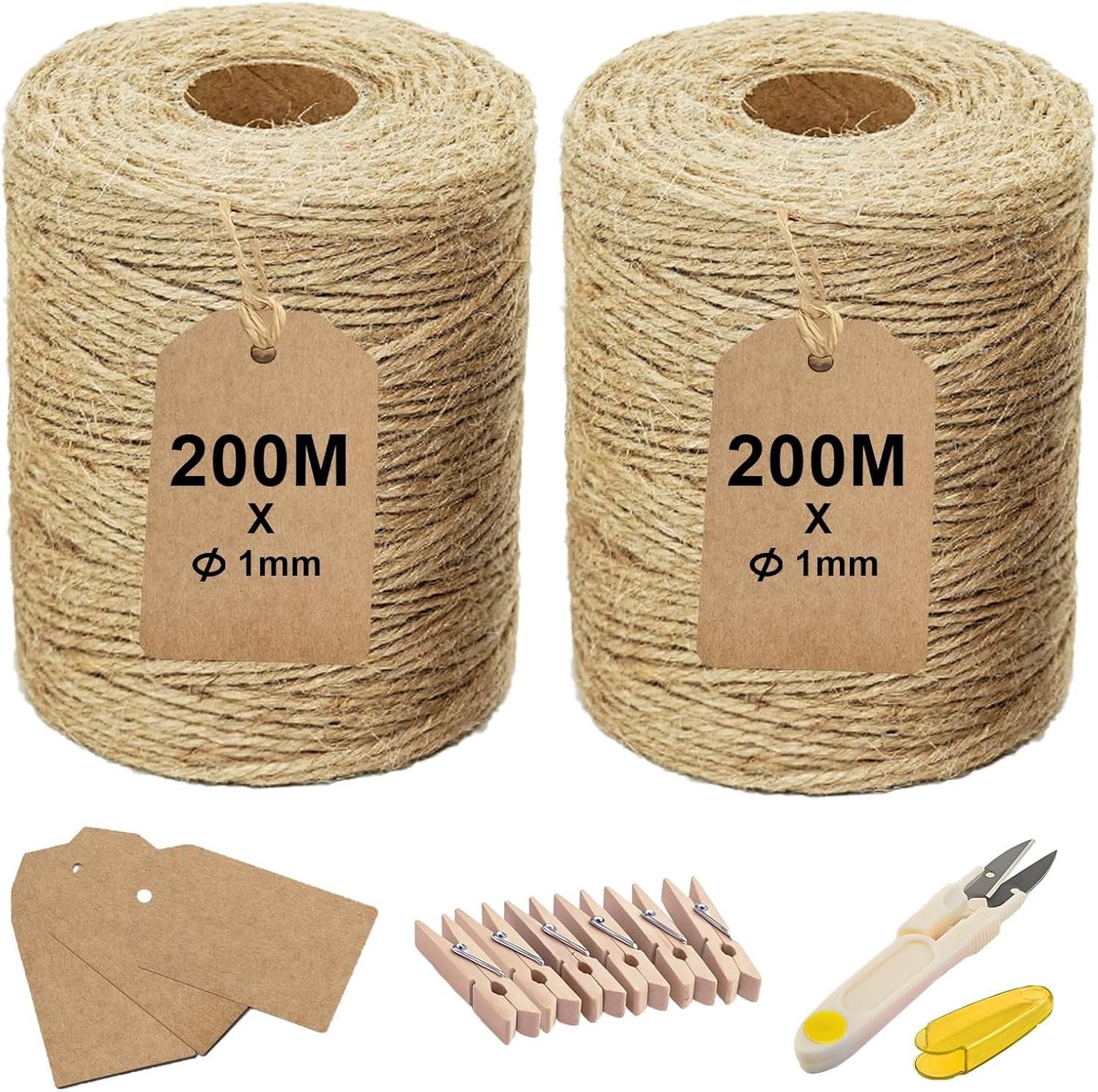 Robuust jute touwset van 200 m, ideaal voor tuinieren, macramé, knutselen en decoratieprojecten