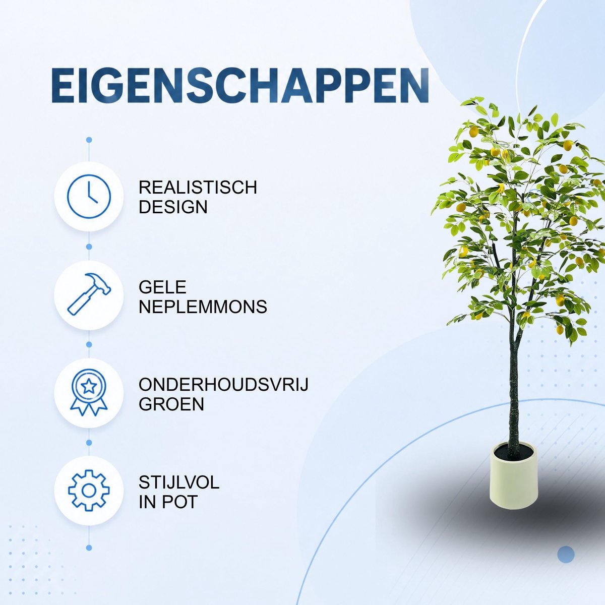 Kunst Citroenboom 180cm - Realistisch design met Gele nepcitroenen - voor woonkamer en kantoor - Groen Kunststof in Pot