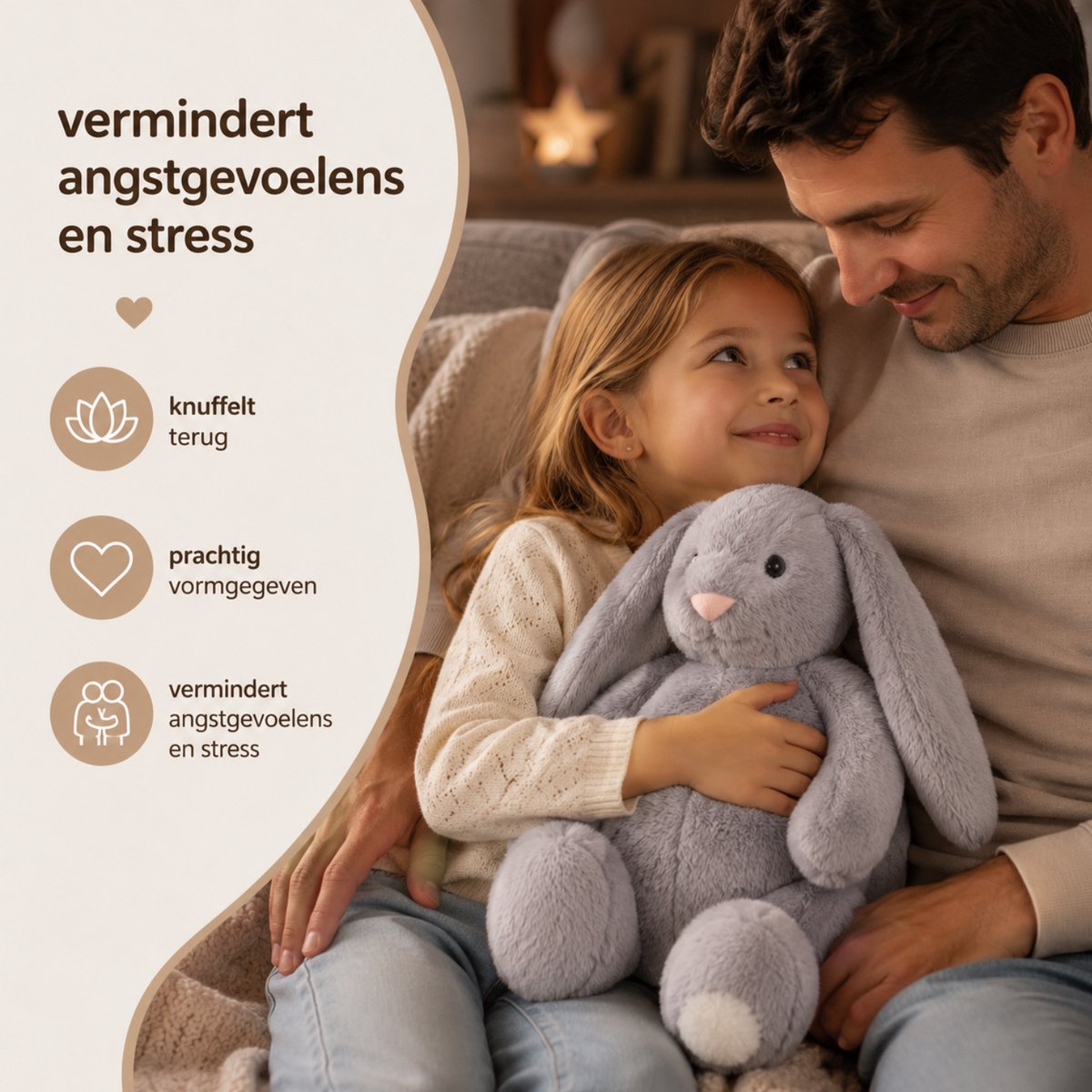 Verzwaringsknuffel 2Kg - Verzwaarde Knuffel - Knuffie Konijn - Weighted Stuffed Animal - Sensorisch Speelgoed - Voor Kinderen En Volwassenen - Met Canvas Opbergtas — afbeelding 3