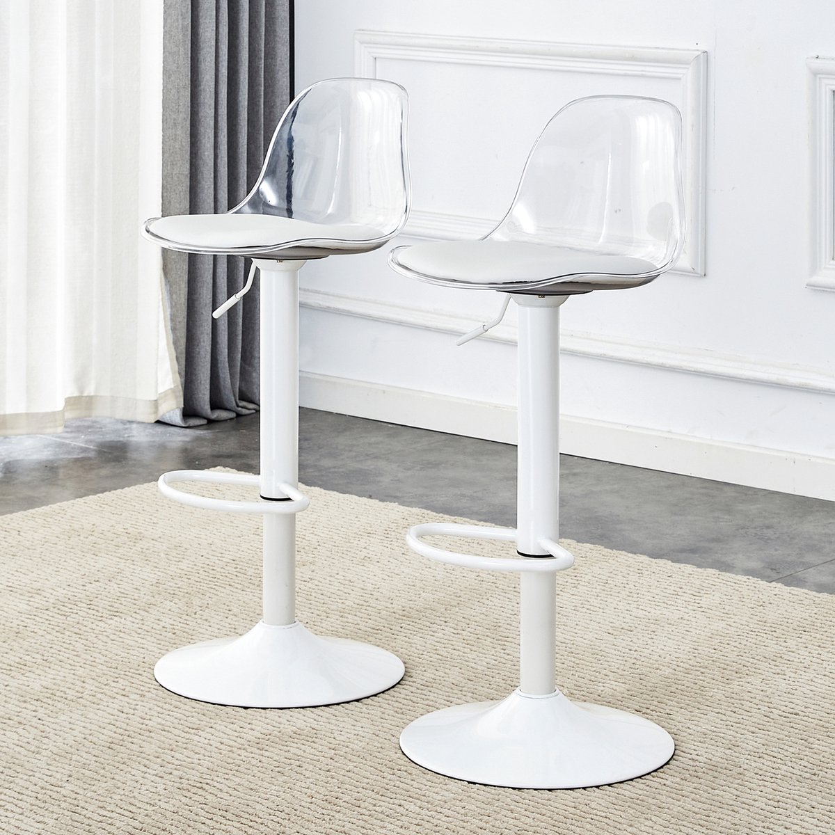 DESMIU Barkruk 82-104 Cm - Set Van 2 Hoogte Verstelbaar En 360 Graden Draaibaar - Voor Huisbar En Commerciele Bar - Kunststof En Metaal - Transparant Wit