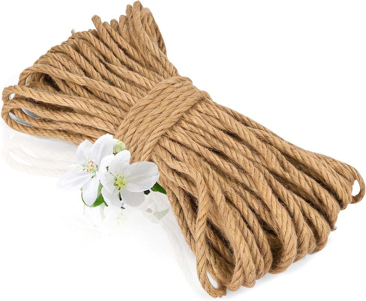 Jute Touw 5 mm x 50 m - Sterk en Scheurvast Natuurlijk Touw voor Tuin, Klussen en Katten Krabpalen