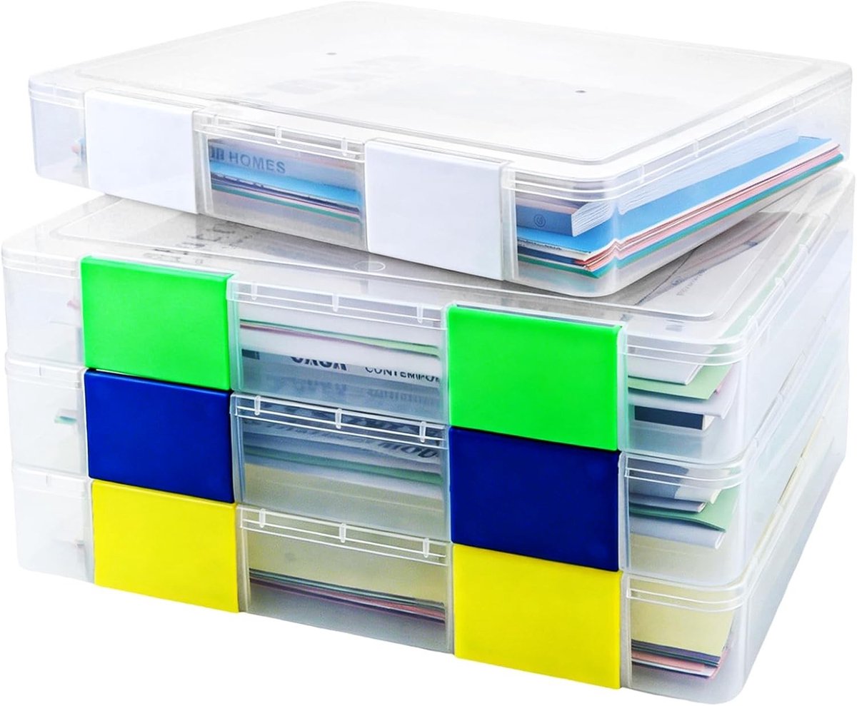 Documentendozen A4 set van 4, documentenmap en transparante documententas met gekleurde drukknopen voor school, kantoor en thuisgebruik