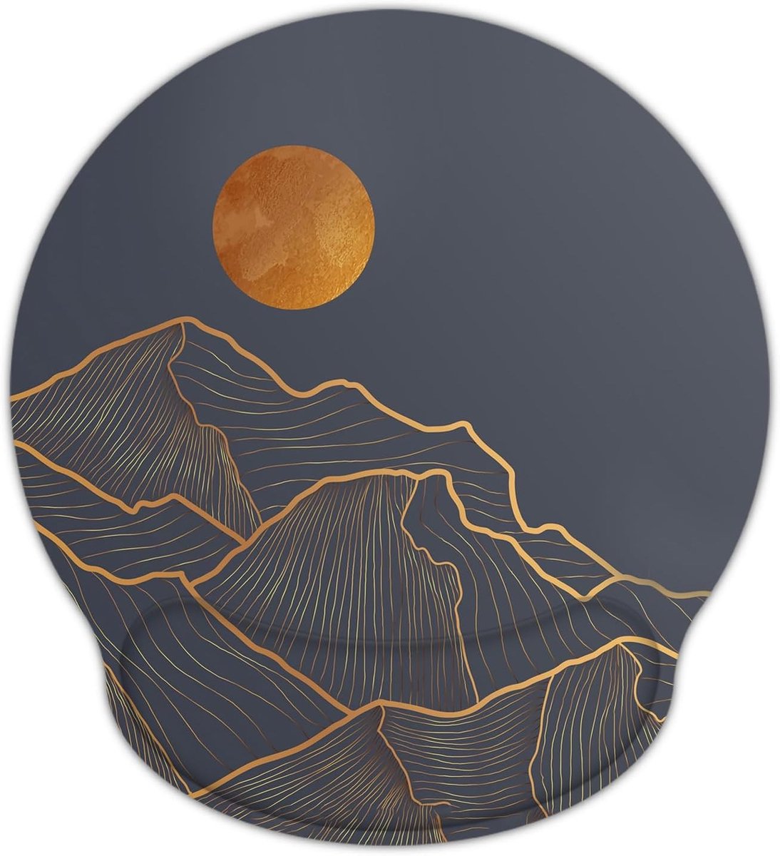 Ergonomische Muismat met Gelkussen en Handsteun, Gouden Bergen Motief, Antislip Onderkant, 25.5 x 23 x 2.5 cm, Comfortabel en Ondersteunend voor Langdurig Gebruik