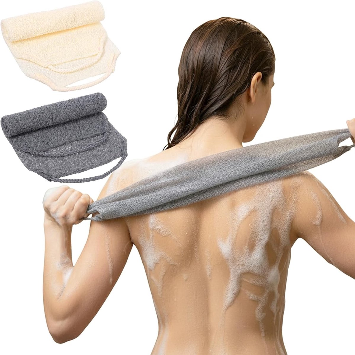 Rugschrobber met handgrepen, exfoliërend washandje voor diepe reiniging, 2 stuks douche-accessoires