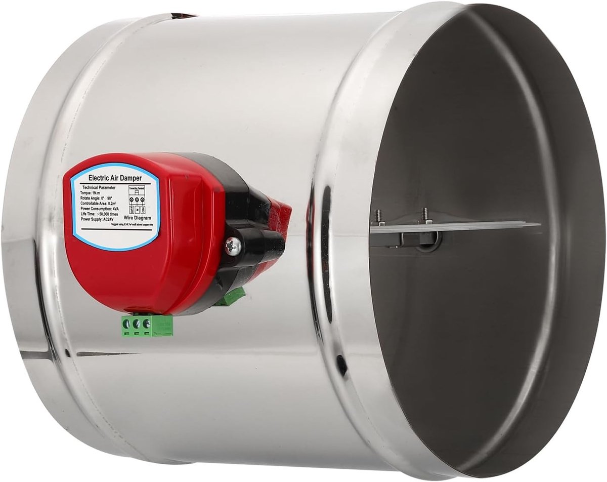 10 Inch AC 24V Duct Demper, Roestvrij Staal Gemotoriseerde Verstelbare HVAC Volume Dempers voor Luchtstroom en Backdraft Beheersing, Ideaal voor Air Balancing Systemen en Ventilatie