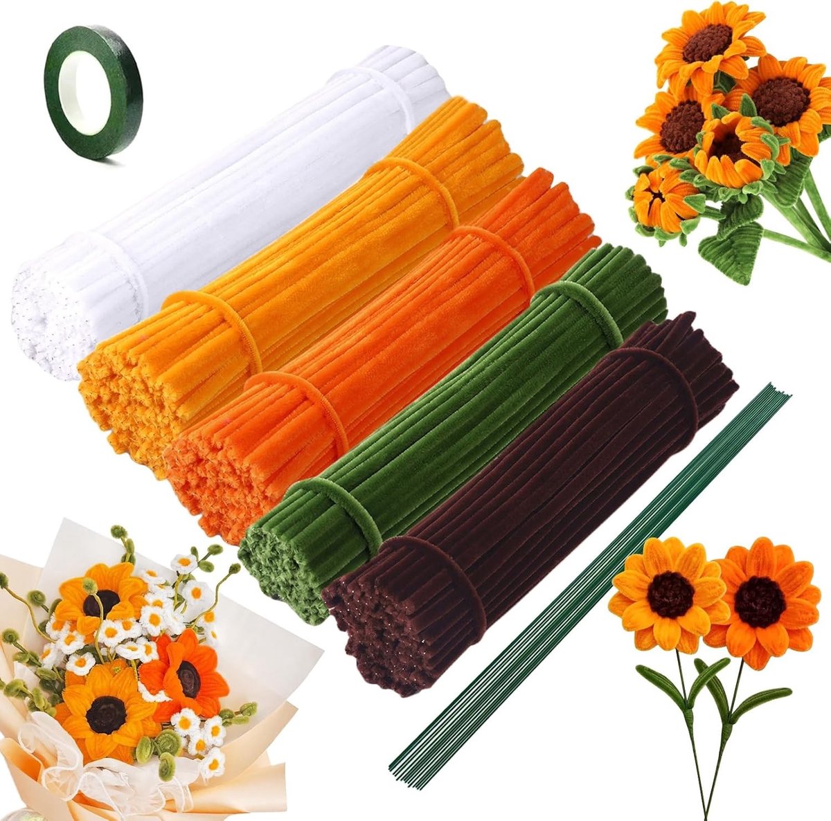 240 Stuks Pluizige Pijpenreinigers in Geel en Multi-Kleur voor Creatieve Knutselprojecten, DIY Geschenken en Bloemstukken
