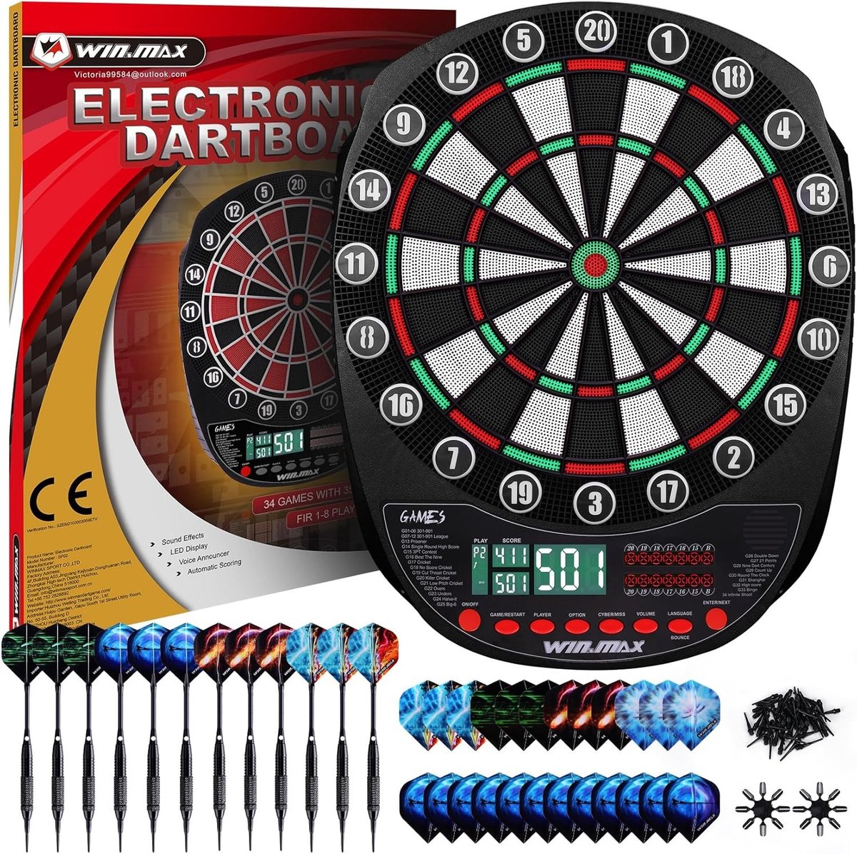 Elektronisch Dartbord met LED Displays, 12 Darts en 100 Soft Tips - Ideaal voor Thuisgebruik en Feestjes