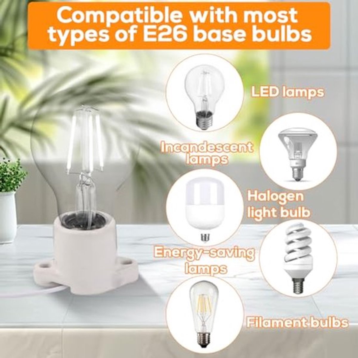 4 stuks porseleinen lampfitting, E26 keramische lamphouder, duurzame lampfitting met 15 cm snoer, 660W 600V middelgrote lamphouder, compatibel met standaard gloeilampen