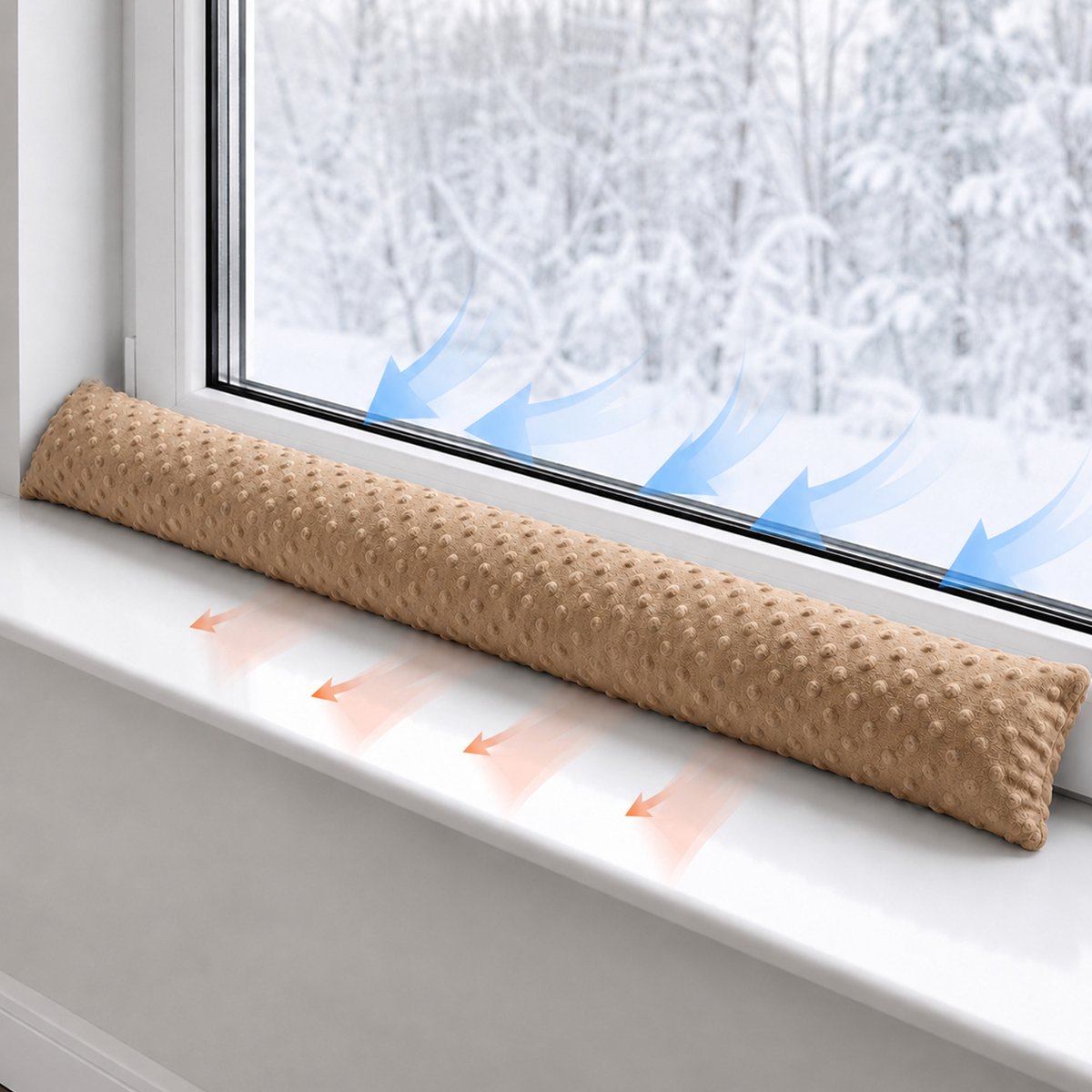 Tochtstopper deur isolerend 300 cm - Onderdeur en raam tochtwering decoratief Ideaal voor voordeur ramen en kussen voor kinderkamer Minky Oeko-Tex Beige