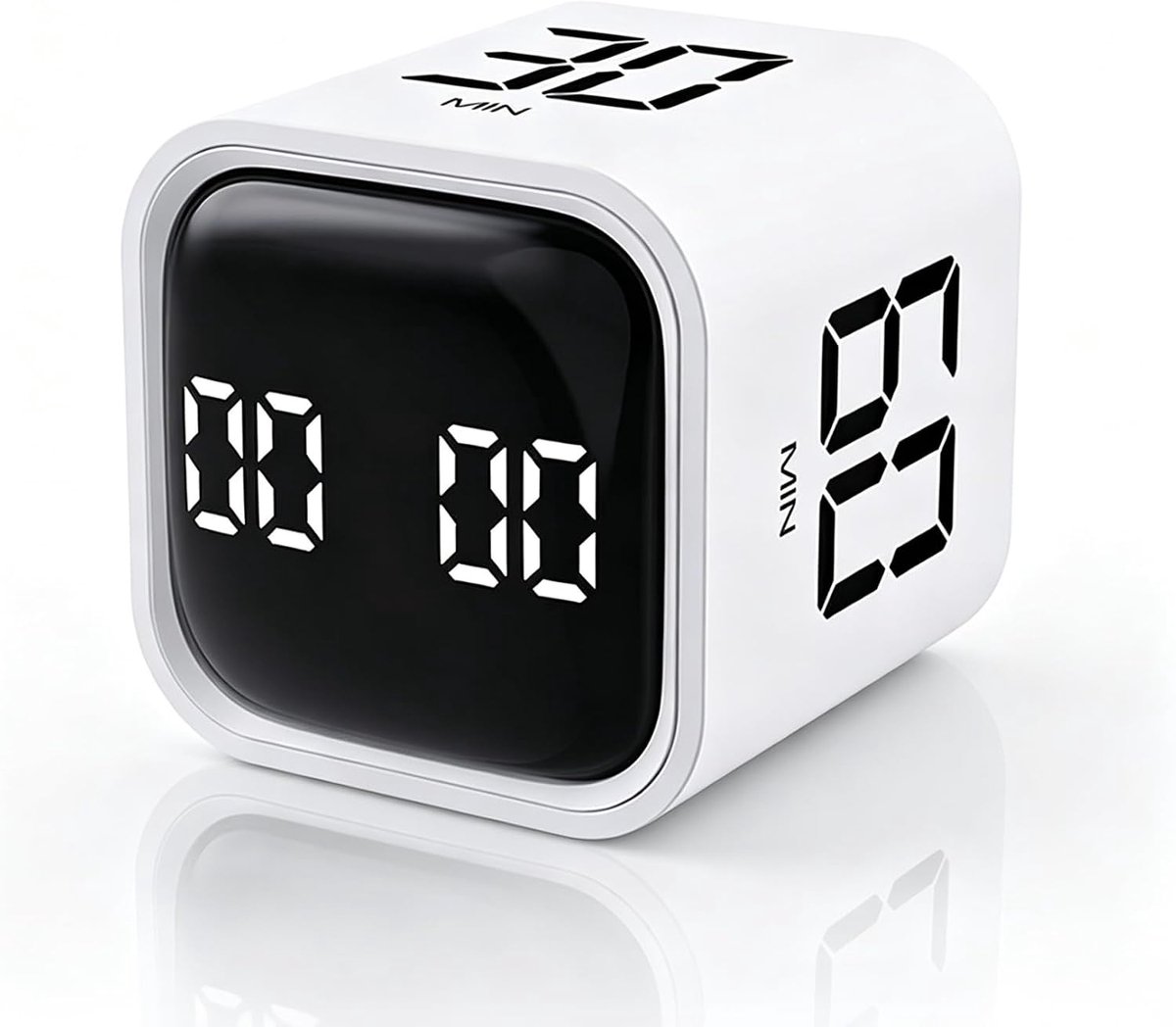 Cube Visual Timer, productiviteitstimer met countdown, 5/10/30/60 minuten, USB-C oplaadbaar, led-display, geluidsalarm en trilling verstelbaar, voor kantoor, studie, taken (wit)