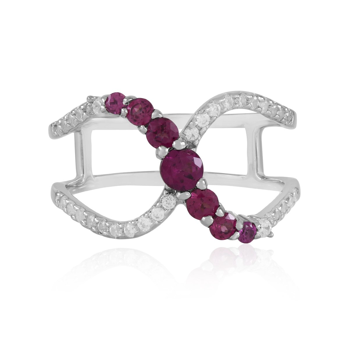 Cavill - Zilveren ring - Geplatineerd 925 sterlingzilver - Rhodoliet ring met 1,468 ct ronde edelstenen - Handgemaakte luxe damesring met zirkonen