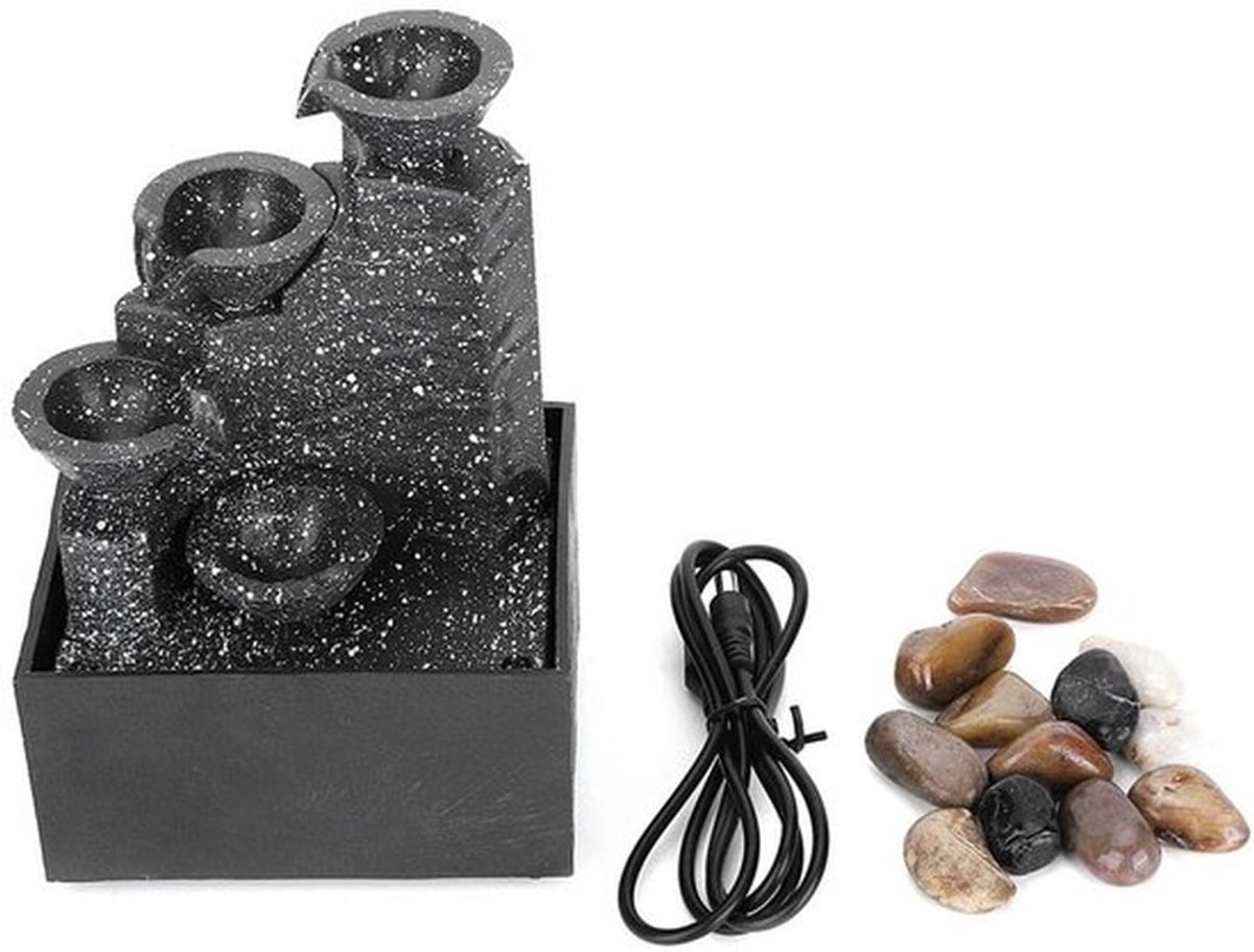 Desktop USB Water Fountain Ornament, Tafel Fontein, Binnen Kantoor Tafel Decoratie met Stenen en Decoratieve LED Lichten, voor Thuis, Kantoor, Slaapkamer, Bureau, Decor