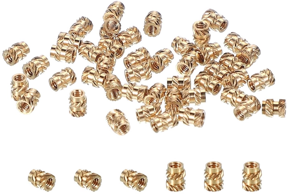 M1.2x2.5x2mm Messing Draadinvoegen, 20 Stuks Metric Knurled Moeren, Geschikt voor 3D Printen en Kunststof Componenten