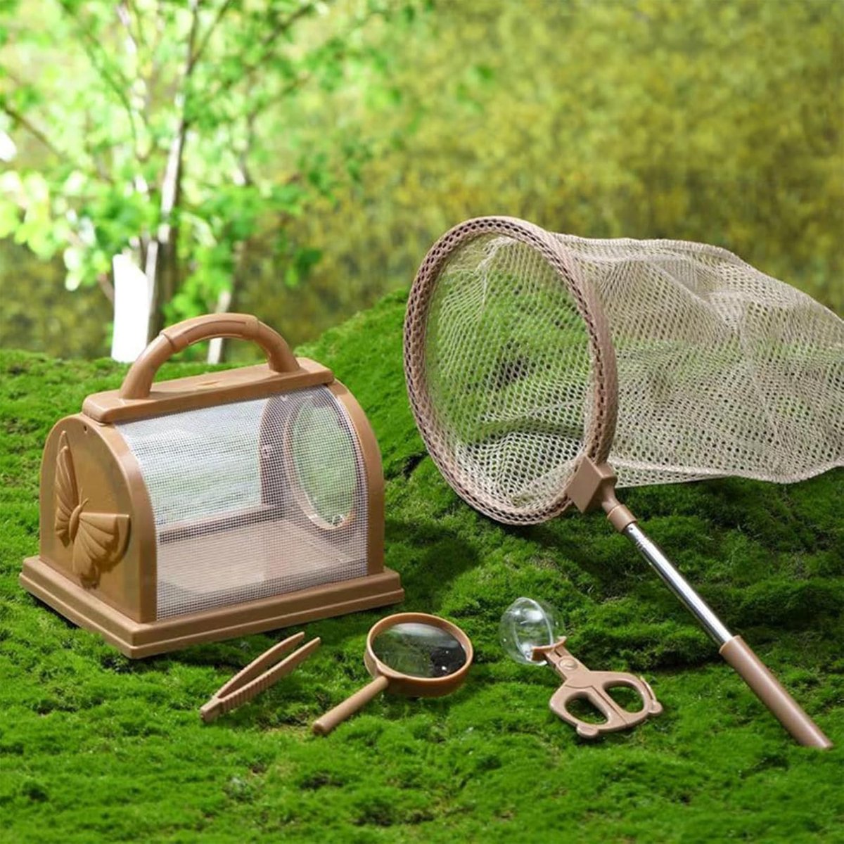 Insecten vangset - 5-delige Outdoor Ontdekkingsset voor Kinderen - Met Vlindernet Observatiekooi Pincet en Loep - Geschikt voor Natuurverkenning en Buitenspelen