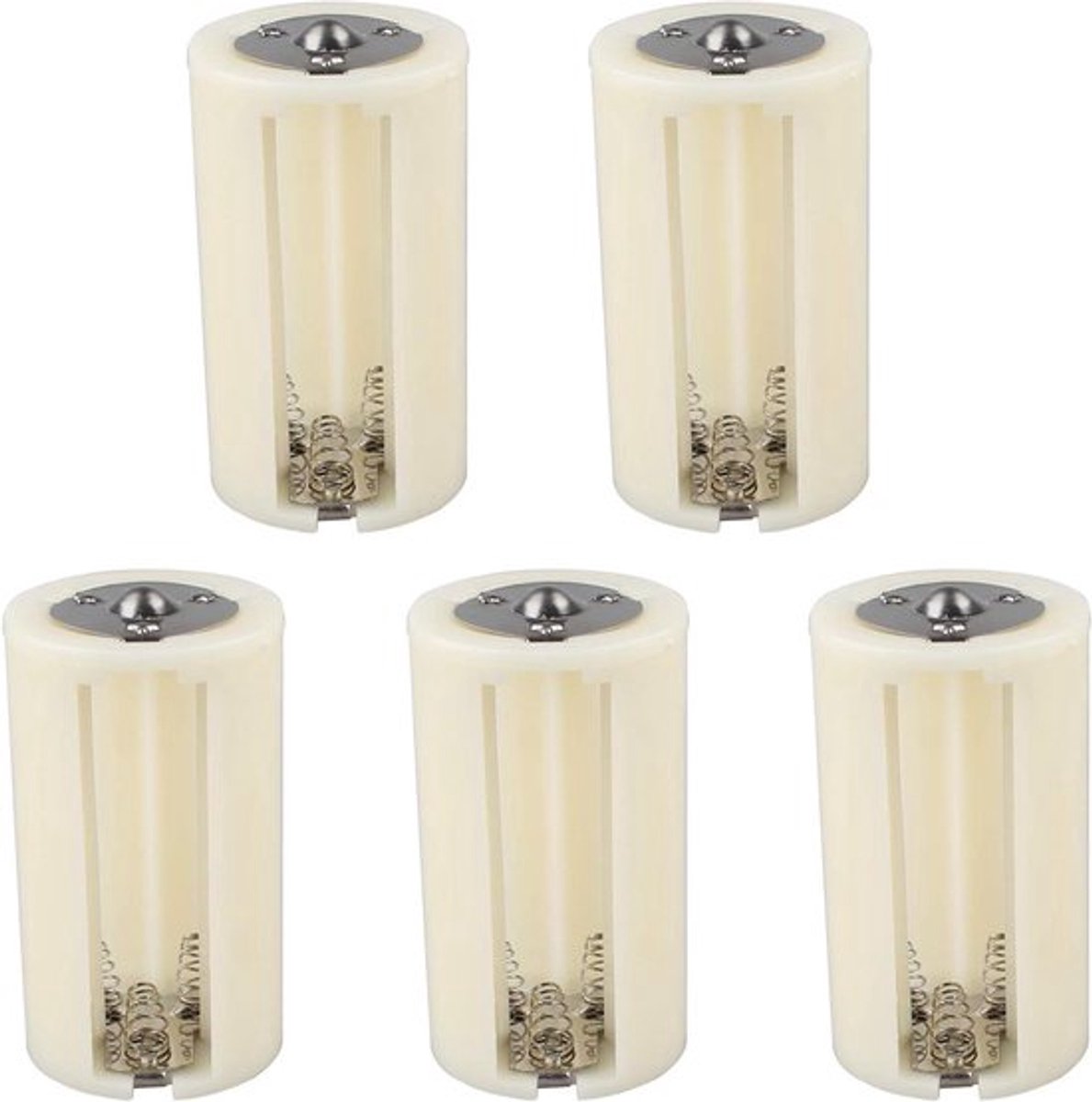 "5 stuks AA naar D batterij converter - Universele 3 AA slots naar D formaat cell parallel batterijhouder - Adapter omzetter - Wit"