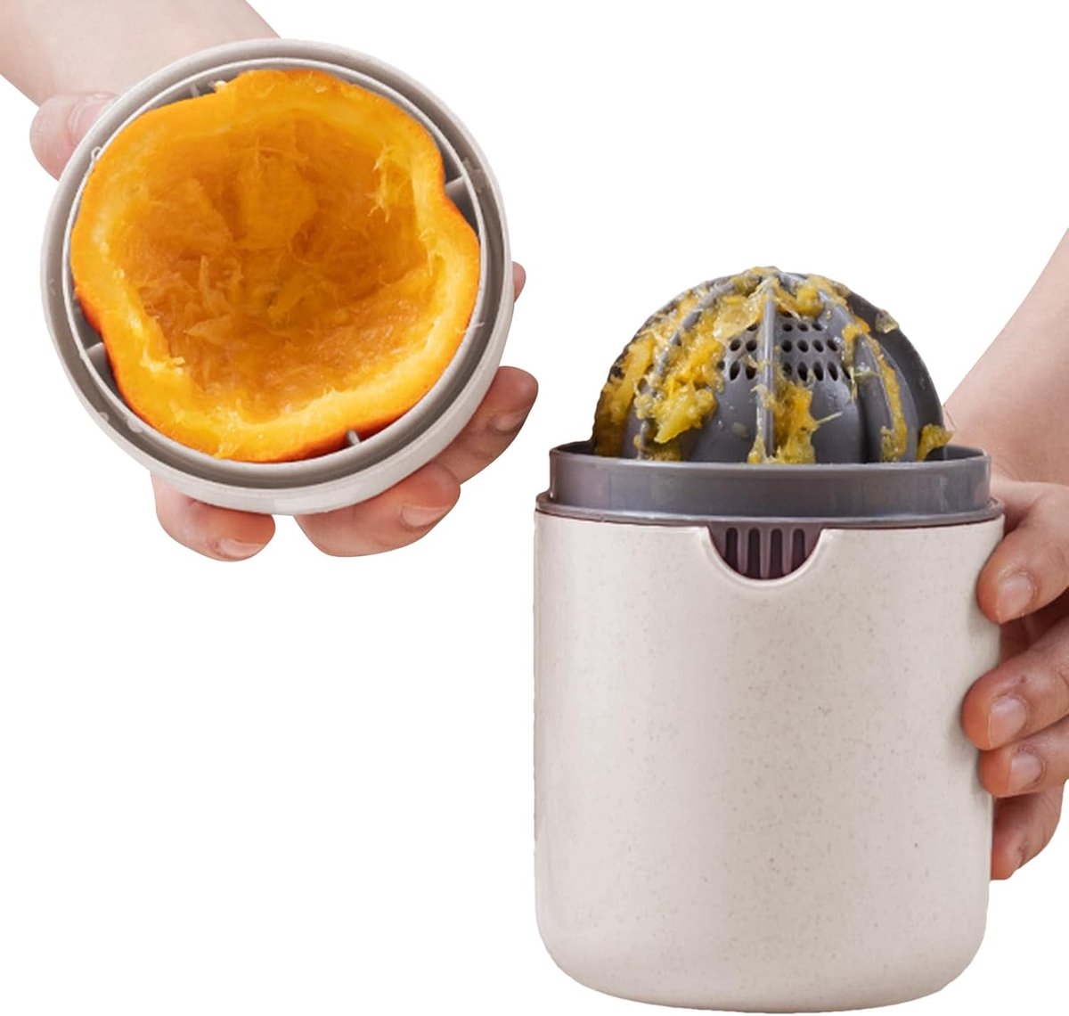 Handmatige citruspers, 14,5 x 10 cm, handmatige sinaasappel- en citroenpers, handmatige sinaasappelpers, citroenpers met filter (wit).