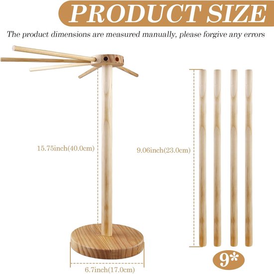 Pastadroger inklapbaar hout - 9 afneembare armen - voor maximaal 4,5 kg - ideaal voor zelfgemaakte pasta - SnelShoppen — afbeelding 5