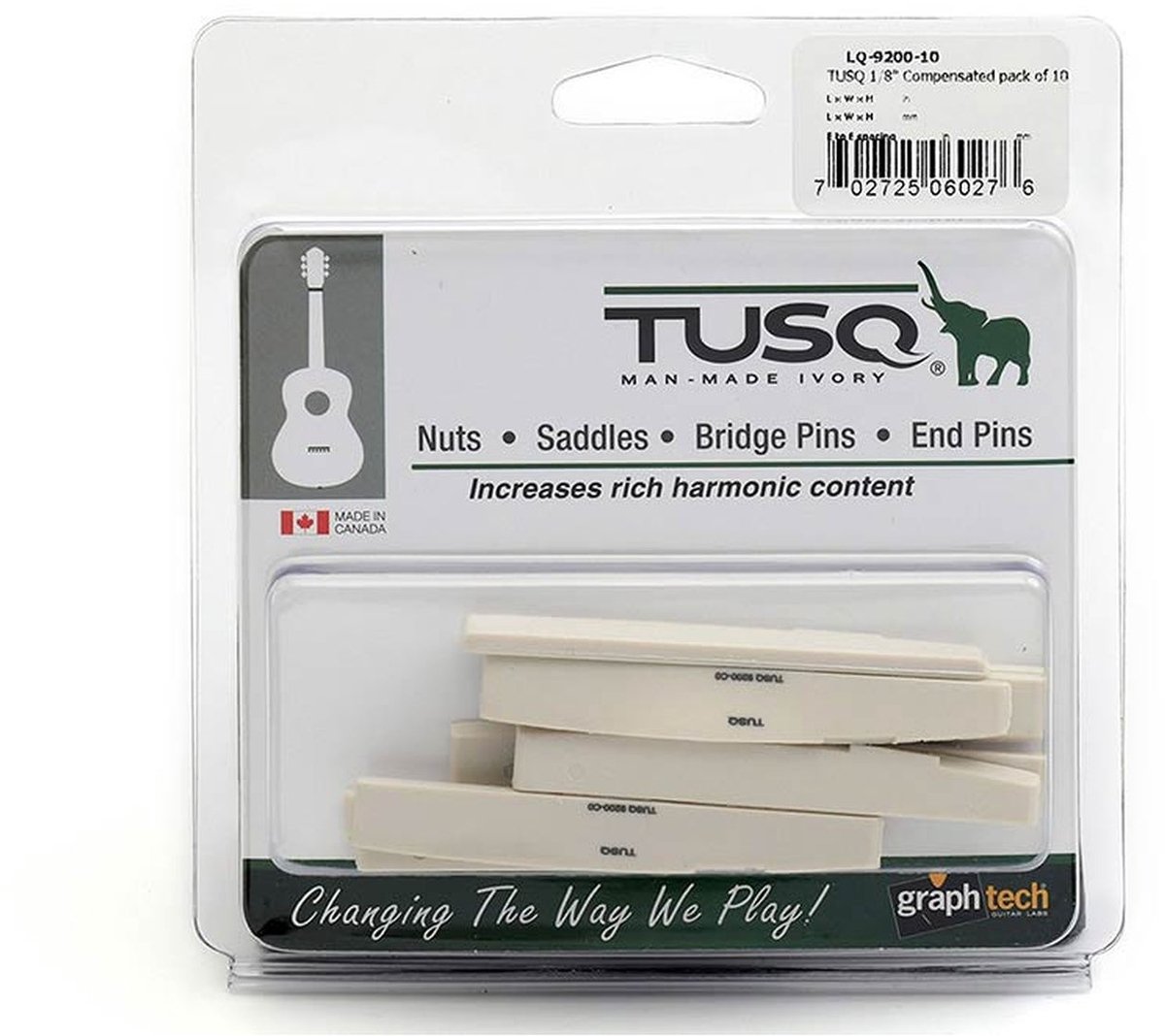 Graph Tech LQ-9200-10 TUSQ® 10-pack Gecompenseerde Zadels voor Akoestische Gitaar (aylor® Style, 71,12 x 3,10 x 9,98 mm