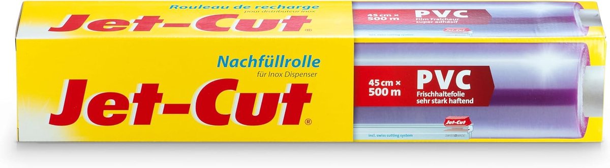 SnelShoppen - Jet-Cut 304 Navulrol voor RVS Dispenser, 45cm x 500m, Transparante PVC Folie, Schokbestendig en Stretchbaar voor Keuken en Gastronomie