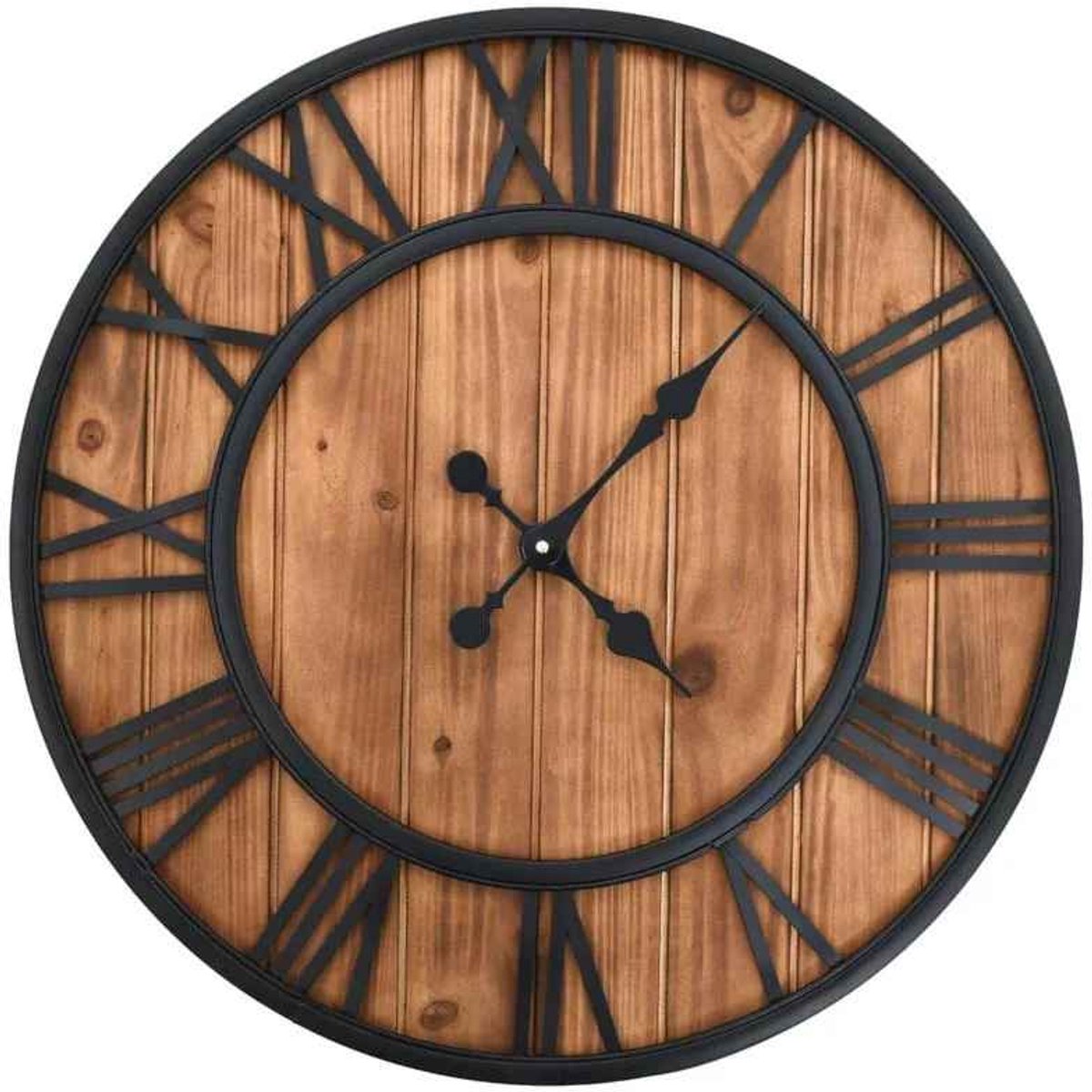 Casa Living Vintage Wandklok - XXL Wandklok 60 cm - Quartz Uurwerk - Hout en Metaal - Romeinse Cijfers - Industrieel Design