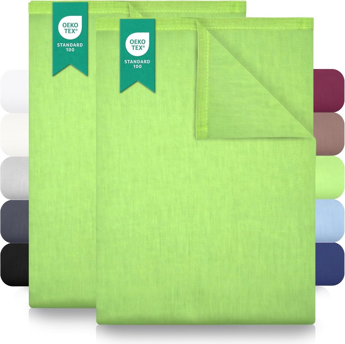 Set van 2 Platte Lakens - Appelgroen - 240 x 275 cm - 100% Katoen - Voor Thuis, Logeerkamers of Hotels