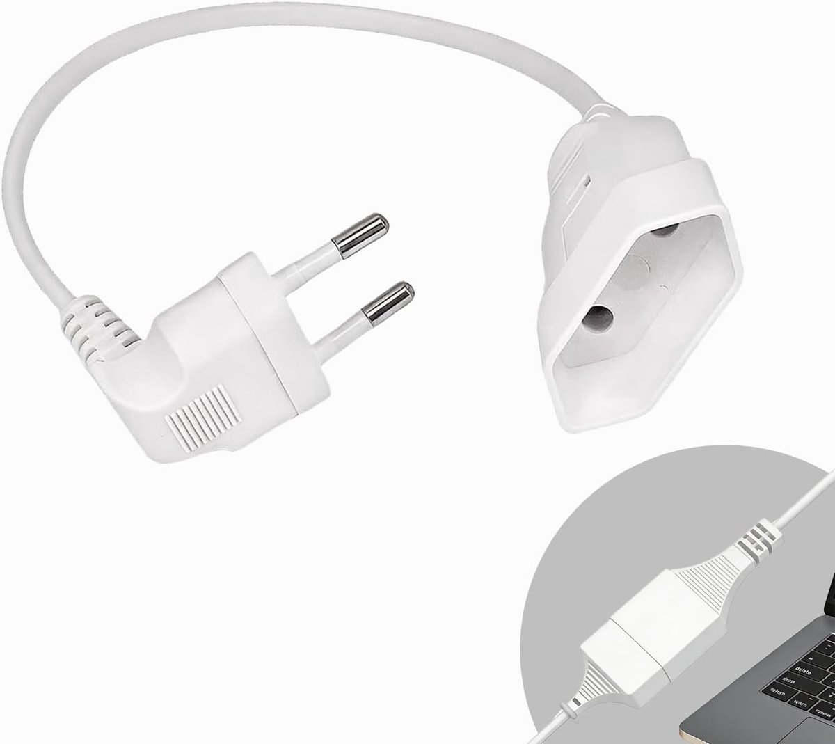 Verlengsnoer 0.6M - 90 graden stekker - Type C vrouwelijke aansluiting - Ideaal voor PC en computer - SnelShoppen