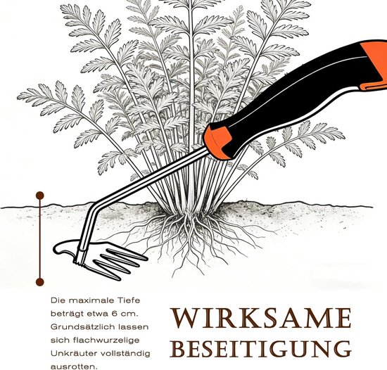 Schoffel - tuingereedschap onkruidverwijderaar -tuingereedschapset - Viertanden jachthaak - worteljedhaak van roestvrij staal - voor tuin en landbouwland van Merkloos	 — afbeelding 4